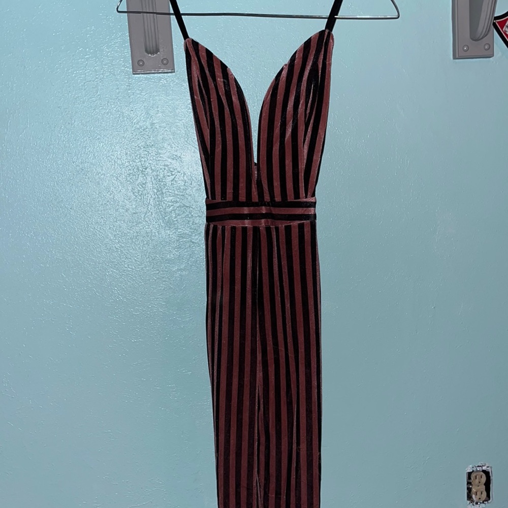 Mauve/ Black jumpsuit.